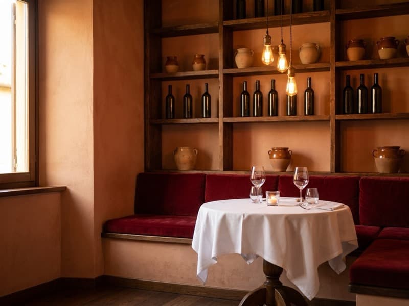 Restaurant interior with warm lighting